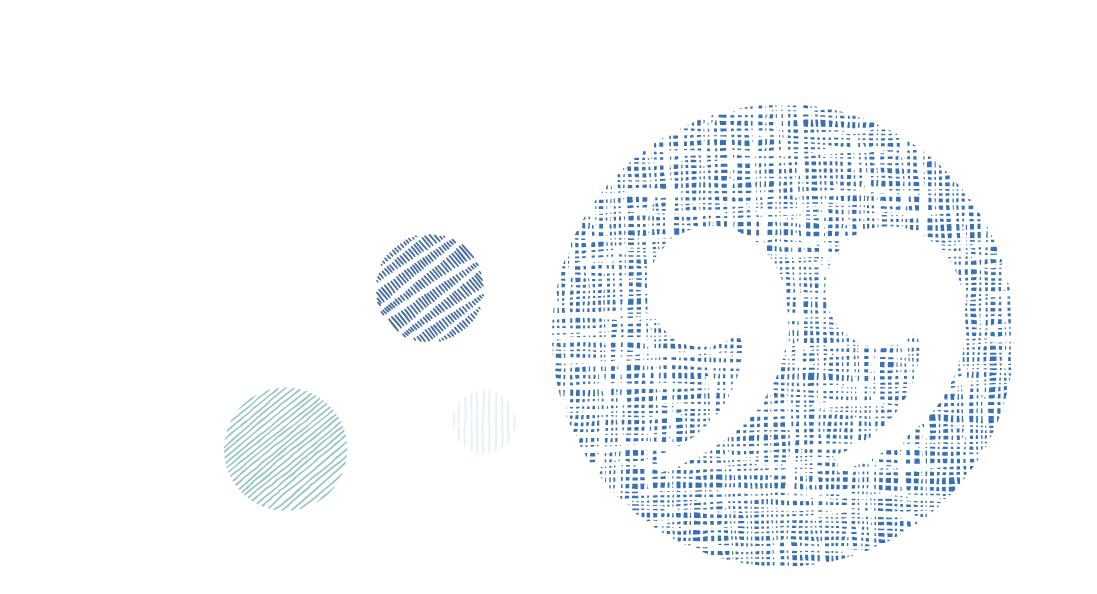 Blue, textured abstract circles with a white right-side quotation mark inside the biggest cirlce